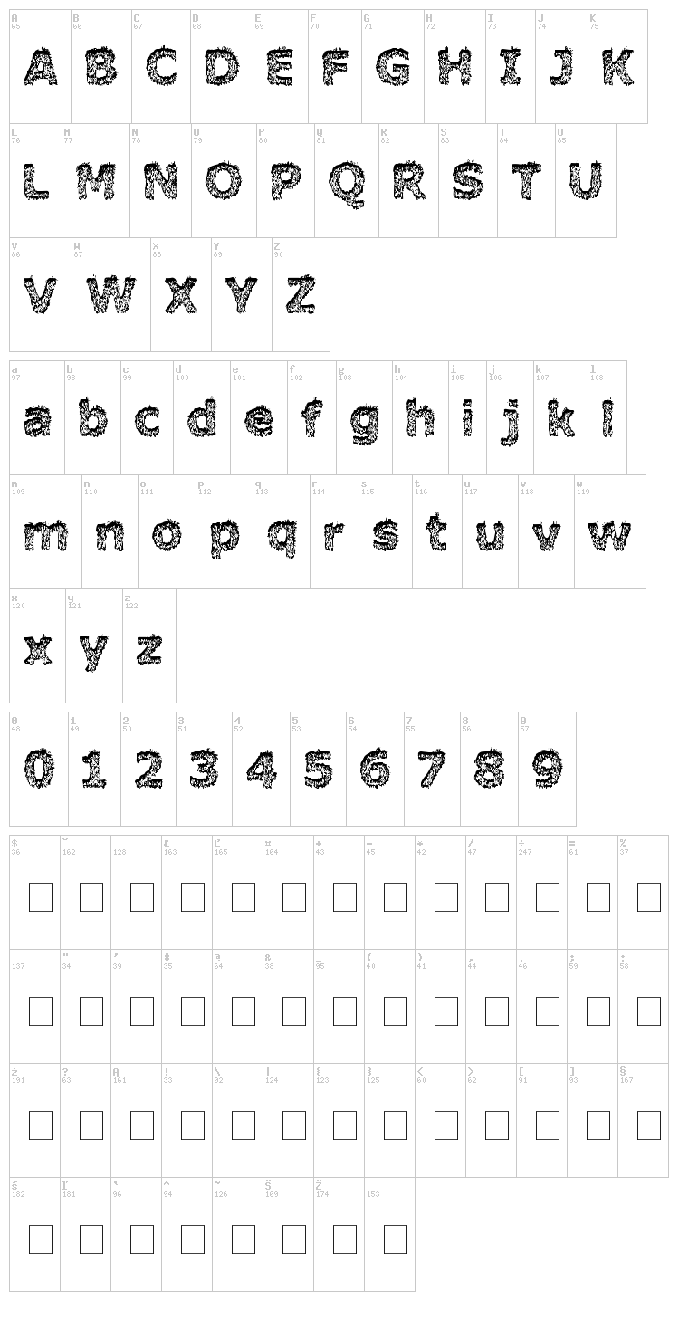 Hairy Monster font map